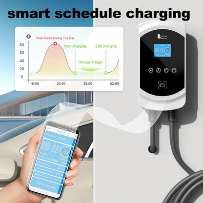 feyree EV Charger Type1 Cable j1772 Socket 32A 40A 50A Single Phase EVSE Wallbox Charging Station APP Control for Electric Car