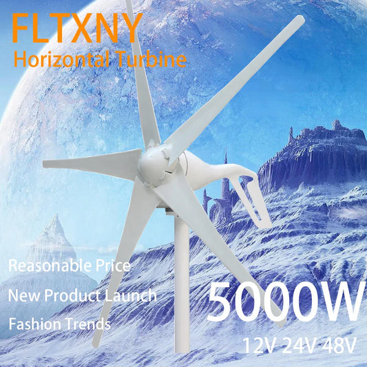 Factory Outlet 5000W New Energy Horizontal Wind Turbine Generator 12v 24v 3/5 Blades Windmill Free MPPT Controller by 54Grid - Renewable Energy Store