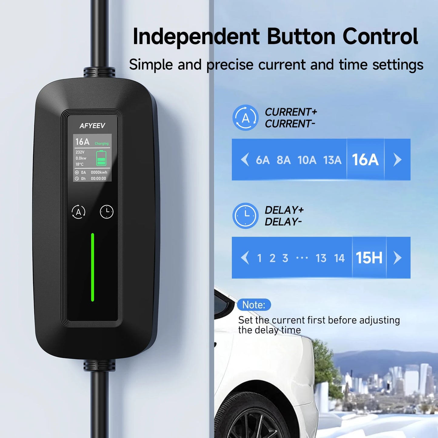 AFYEEV 16A Portable Type2 IEC62196-2 EV Charger 3600W Type1 SAE J1772 Electric Car Charger GB/T EVSE Charging Cable Wallbox