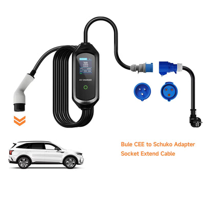 AFYEEV EV Charger CEE Female Plug 3 Pins Bule CEE to Schuko Adapter Wall Socket Extend Cable Connect with 7KW 32A 1Phase Charger