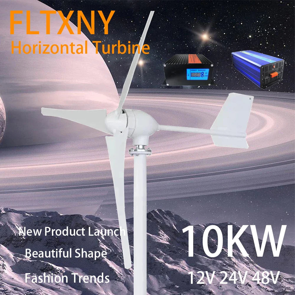 10000W Horizontal Wind Turbine Home Appliance Generator 12V 24V 48V Low Start Speed Free Alternative Energy Camping Windmill by 54Grid - Renewable Energy Store