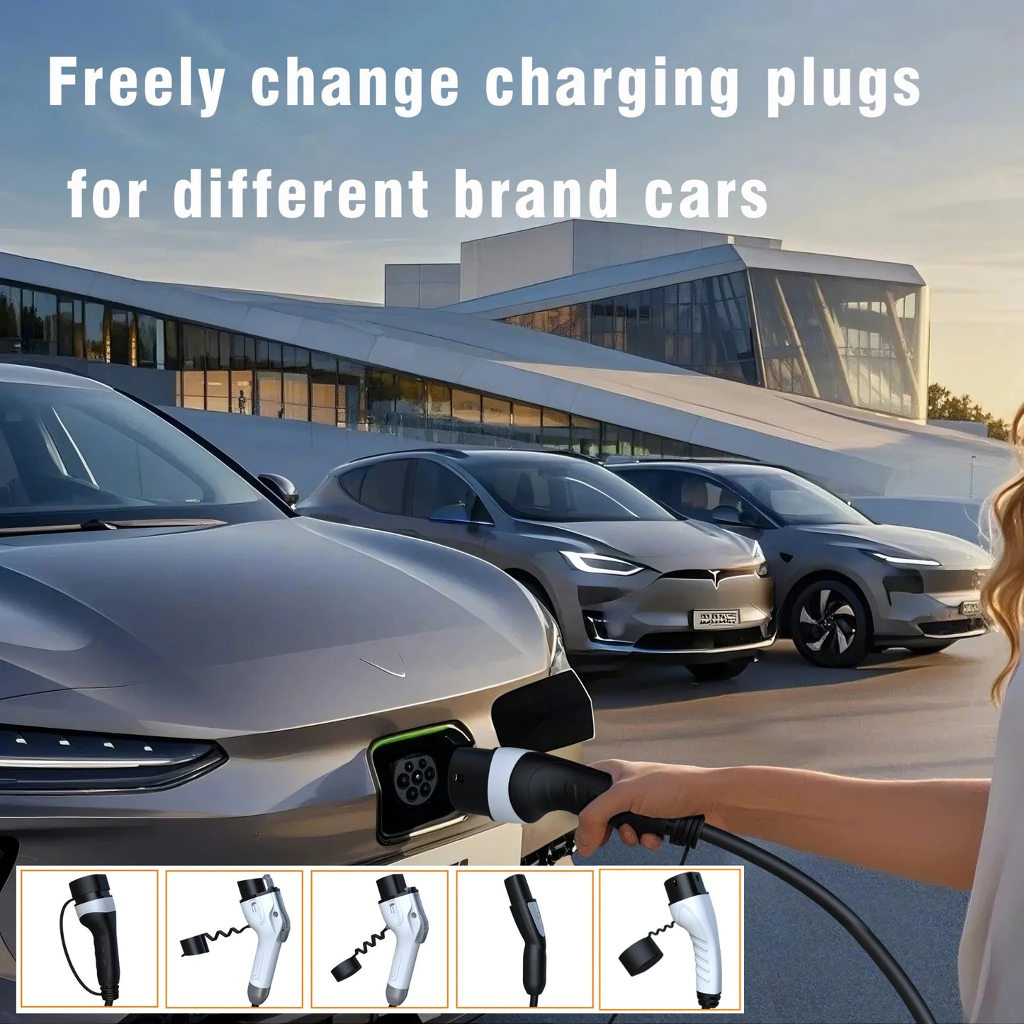 Feyree 7kW Portable EV Charger Replaceable Car Side Charging Plugs Compatible with Type1/Type2/NACS/GBT Charging Standard for EV
