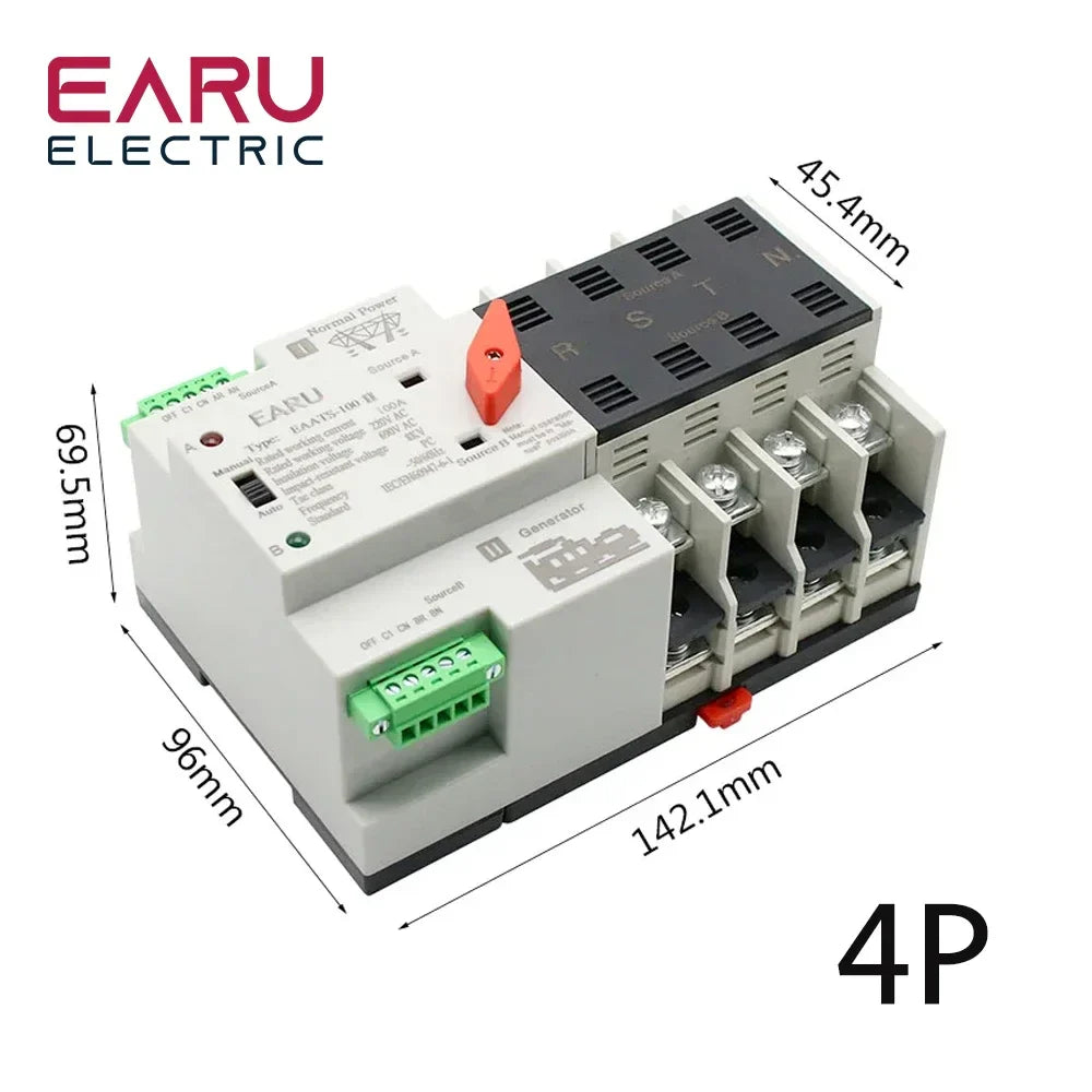 2/3/4P 100A 110V/220V Mini ATS Automatic Transfer Switch Electrical Selector Switches Dual Power Switch PV Solar Energy Din Rail by 54Grid - Renewable Energy Store
