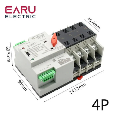 2/3/4P 100A 110V/220V Mini ATS Automatic Transfer Switch Electrical Selector Switches Dual Power Switch PV Solar Energy Din Rail by 54Grid - Renewable Energy Store