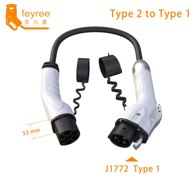 feyree Type 2 to J1772 Type 1 Charging Cable Adapter for EV Charging Station Electric Car EVSE Charger Plug 16A 3.5KW 32A 7KW by 54Grid - Renewable Energy Store