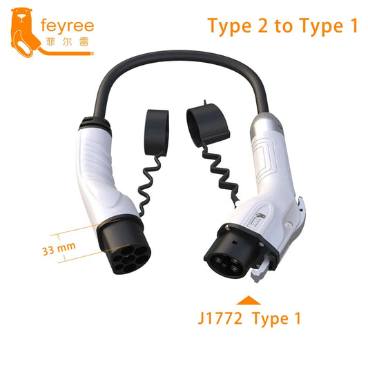 feyree Type 2 to J1772 Type 1 Charging Cable Adapter for EV Charging Station Electric Car EVSE Charger Plug 16A 3.5KW 32A 7KW by 54Grid - Renewable Energy Store