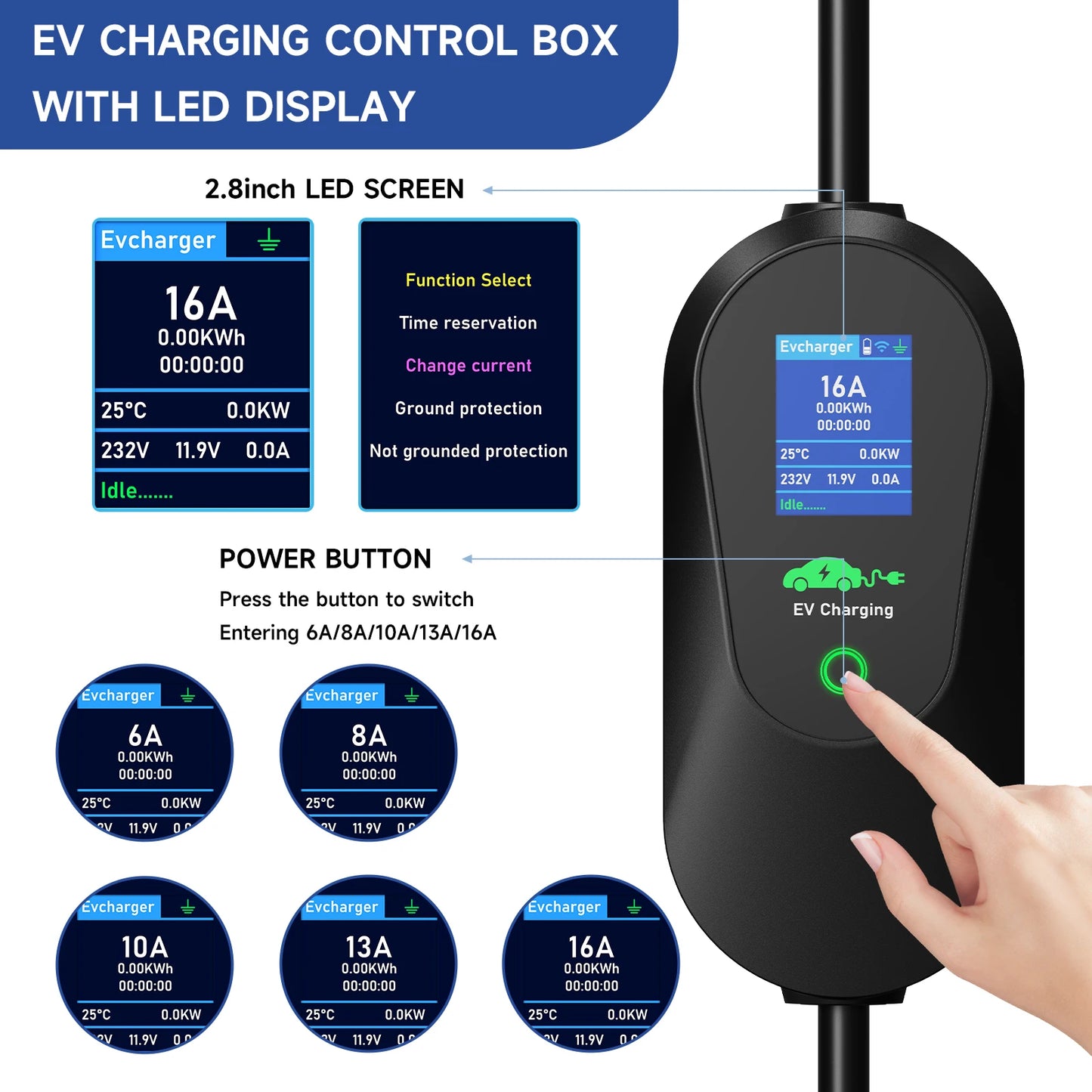 AFYEEV 3600W Portable Type2 IEC62196-2 EV Charger Type1 SAE J1772 Electric Car Charger GBT EVSE Charging Cable WiFi Bluetooth