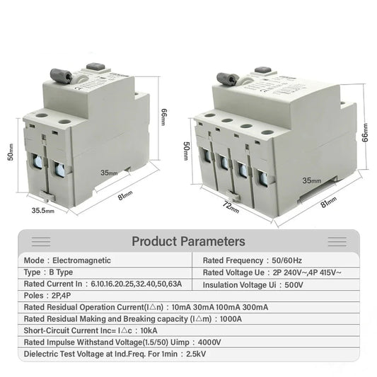 2P/4P 10/30/100/300mA Electric Vehicle EV Charging Pile Residual Current Breaker DC RCCB RCD Type B 6KA Din Rail Earth Leakage by 54Grid - Renewable Energy Store