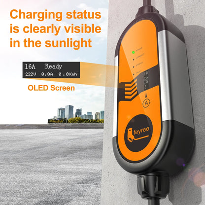 feyree Type2 3.5KW 16A 1Phase Portable EV Charger EVSE Charging Cable 5m Schuko Plug Current Adjustable for Electric Car Charger by 54Grid - Renewable Energy Store