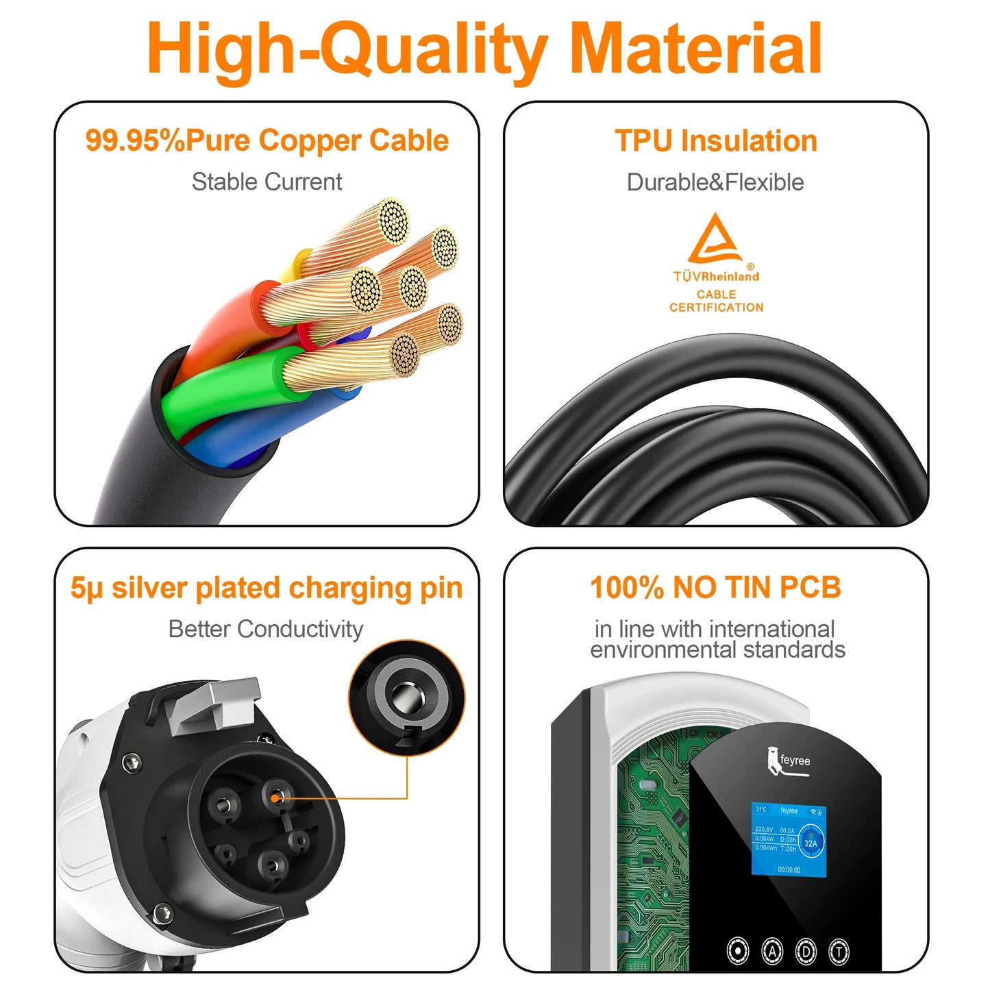 feyree DLB Function EV Charger Type1 EVSE Wallbox 32A 7.6kW 40A 9.6kW 50A 12kW 1P j1772 Socket APP Control for Electric Vehicle