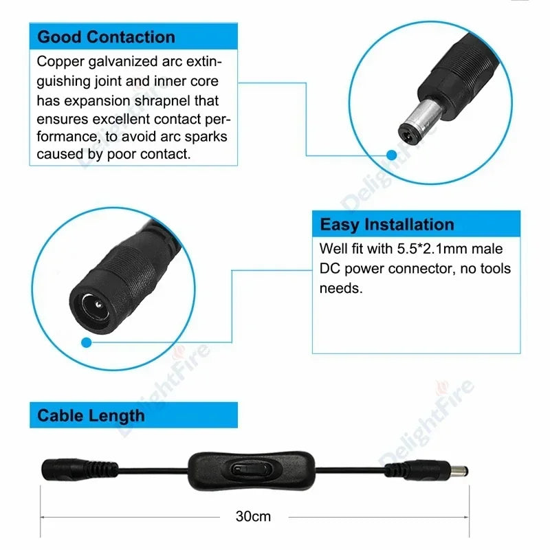 Light Switch ON/OFF DC Power Extension Cable 5V 12V 3A Connector by 54Grid - Renewable Energy Store