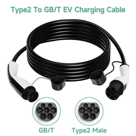 AFYEEV 22KW EV Charging Cable GB/T Female Car side to type2 IEC 62196 Male Plug EVSE Charging Station Type2 to GB/T 16A 3 Phase
