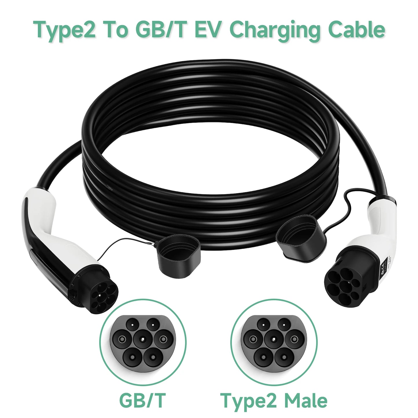 AFYEEV 22KW EV Charging Cable GB/T Female Car side to type2 IEC 62196 Male Plug EVSE Charging Station Type2 to GB/T 16A 3 Phase
