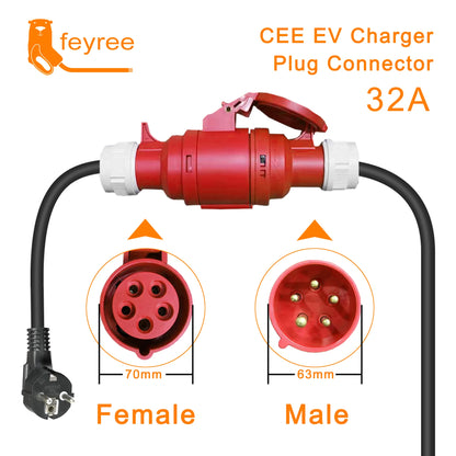 feyree EV Charger CEE Female Plug Adapter Waterproof Connection WallMount Socket 16A/32A 1/3Phase 7kW 11kW 22kW Portable Charger