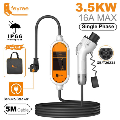 feyree GB/T Cord EV Charger 16A 3.5KW 1Phase Portable Charger Box Current Adjustable 5M Charging Cable for Electric Vehicle by 54Grid - Renewable Energy Store