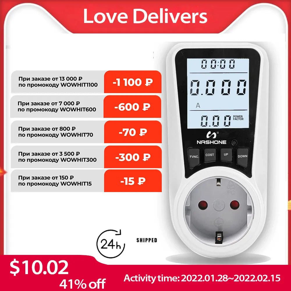 Digital Wattmeter 220V 110V AC Power Meter Electricy consumption Energy Meter EU Plug Power Kilowatt Wattage Electricity Meter 54Grid - Renewable Energy Store