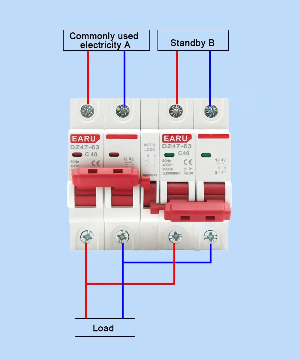 2P+2P MTS AC 400V Dual Power Manual Transfer Interlock Circuit Breaker Din Rail Isolating Discounnecting Switch MCB 16A 40A 63A