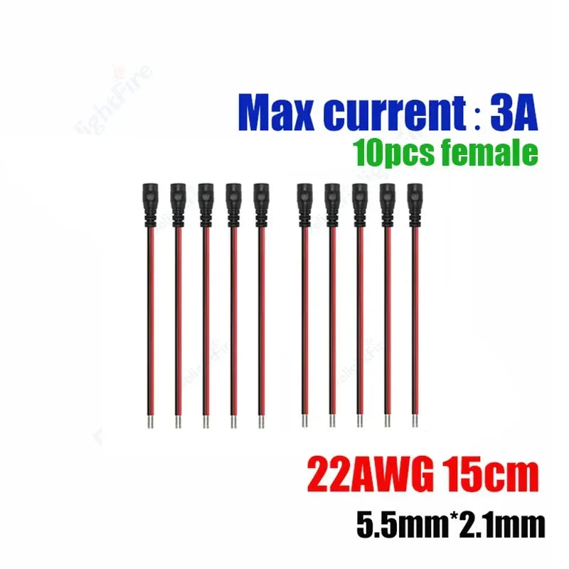 12V 3A DC Power Pigtail Cable 20 18 AWG Male Female Connector by 54Grid - Renewable Energy Store