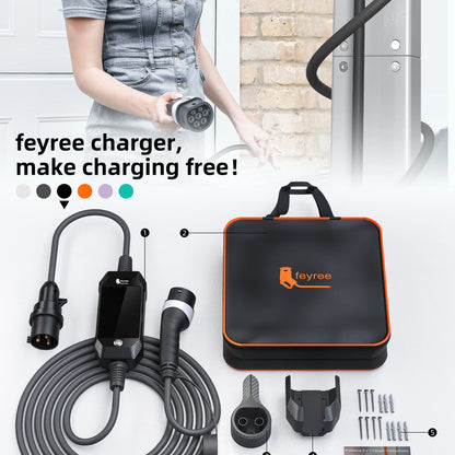 feyree 4.3 Inch Touch Screen Portable 7kW EV Charger Type2 Charging Plug with Smart Wifi APP AC Home Charger Professional Design