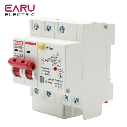 230V 2P SPD Residual Current Circuit Breaker With Overload Overvoltage RCBO RCCB With Lightning Protection MCB Leakage Protector by 54Grid - Renewable Energy Store