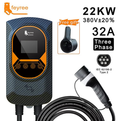 feyree EV Charger Type2 32A 7.6kW EVSE Wallbox 2.8inch Screen Current Adjustable Wallmounted Charging Station for Electric Car