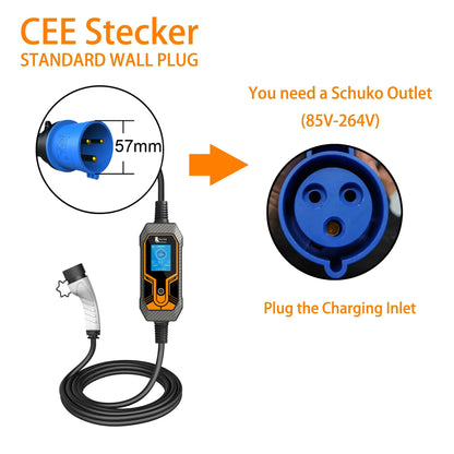 feyree Portable EV Charger Wallbox Type2 Cable 32A 7KW with CEE Plug EVSE Type1 Charging Box j1772 Adapter for Electric Vehicle