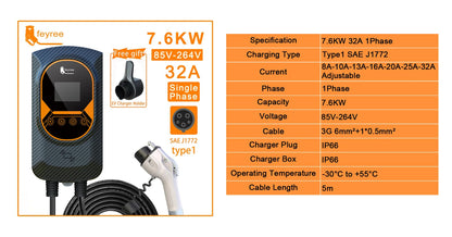 feyree EVSE Wallbox EV Charger Type1 50A 12KW Fast Charging 32A 7.6KW 40A 9.6KW Single Phase Charging Station for Electric Car