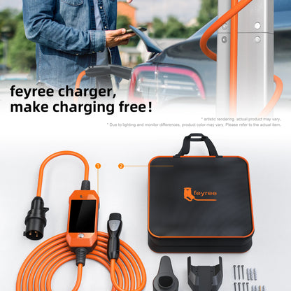 feyree TS-NACS Socket 7kW 32A 1P Portable EV Charger 4.3 Inch Touch Screen High Power Smart APP WiFi Control for EV Tesla Cars