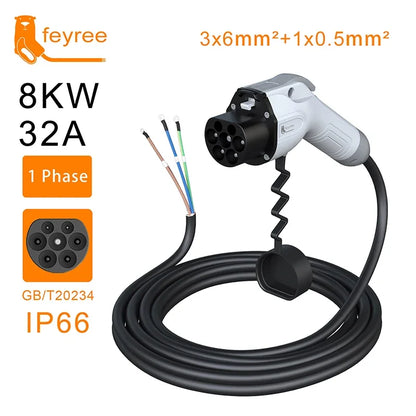 feyree GB/T Charger Plug EV Charger Cable 5m 32A 7KW 16A 3.5KW 1Phase 11KW 22KW 3 Phase for Car Charger Station Electric Vehicle by 54Grid - Renewable Energy Store