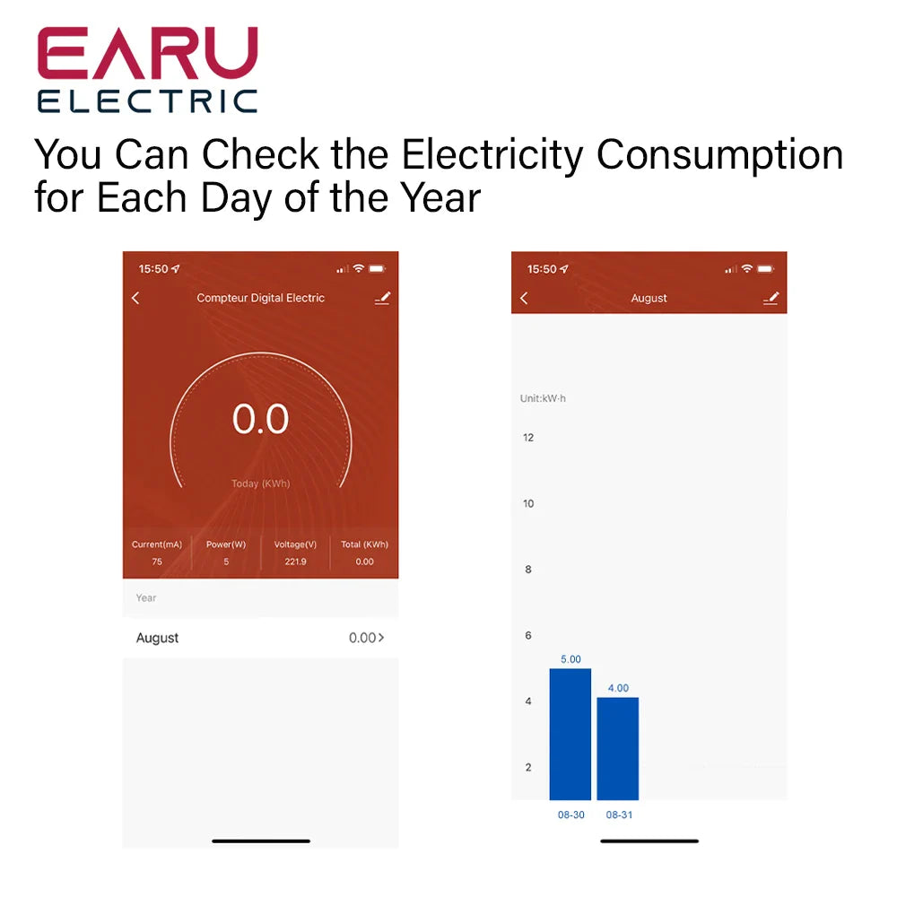Tuya Smart Life App WiFi Energy Meter AC 110V 230V 63A With Current Transformer Clamp KWh Power Monitor Electricity Statistics by 54Grid - Renewable Energy Store
