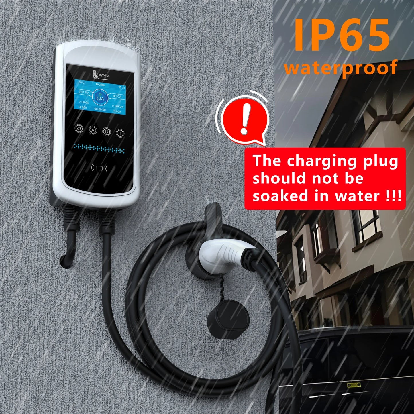 feyree Type2 EV Charger 32A 7.6KW Charging Station Car Charger 11KW 22KW 3Phase EVSE Wallbox 4.3inch Screen Smart APP Control