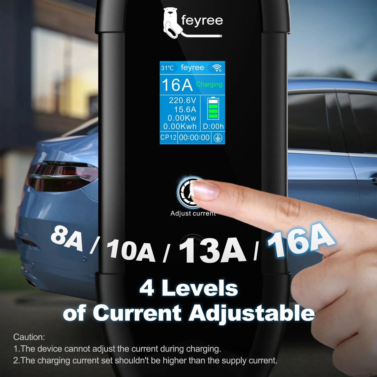 feyree Type2 Portable EV Charger 5m Cable with WIFI APP Control 16A 3.5KW Set Charging&DelayTime for EV Cars,Plug customizable
