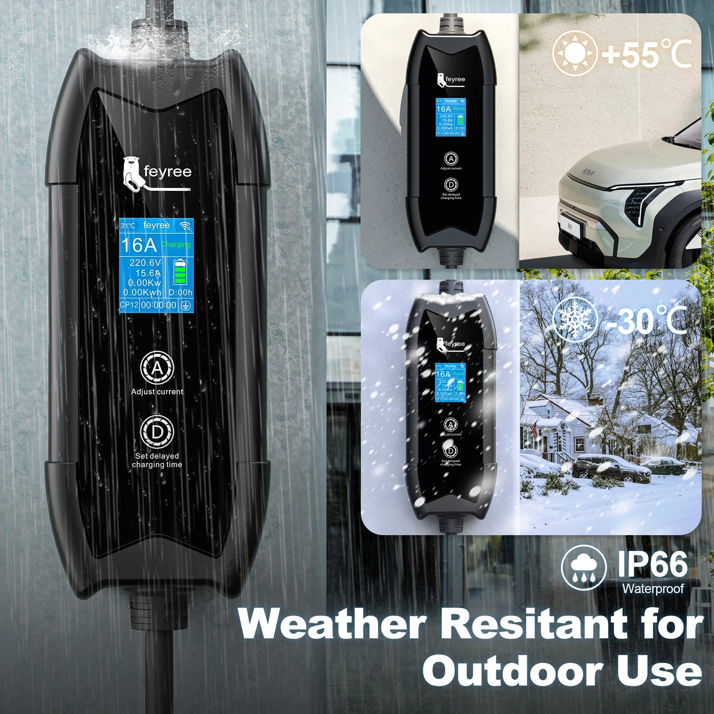 feyree EV Charger TS-NACS Socket 16A 3.5KW APP Control EVSE Portable Charging for Tesla Cars Models 3/Y/S/X Set Charge&DelayTime