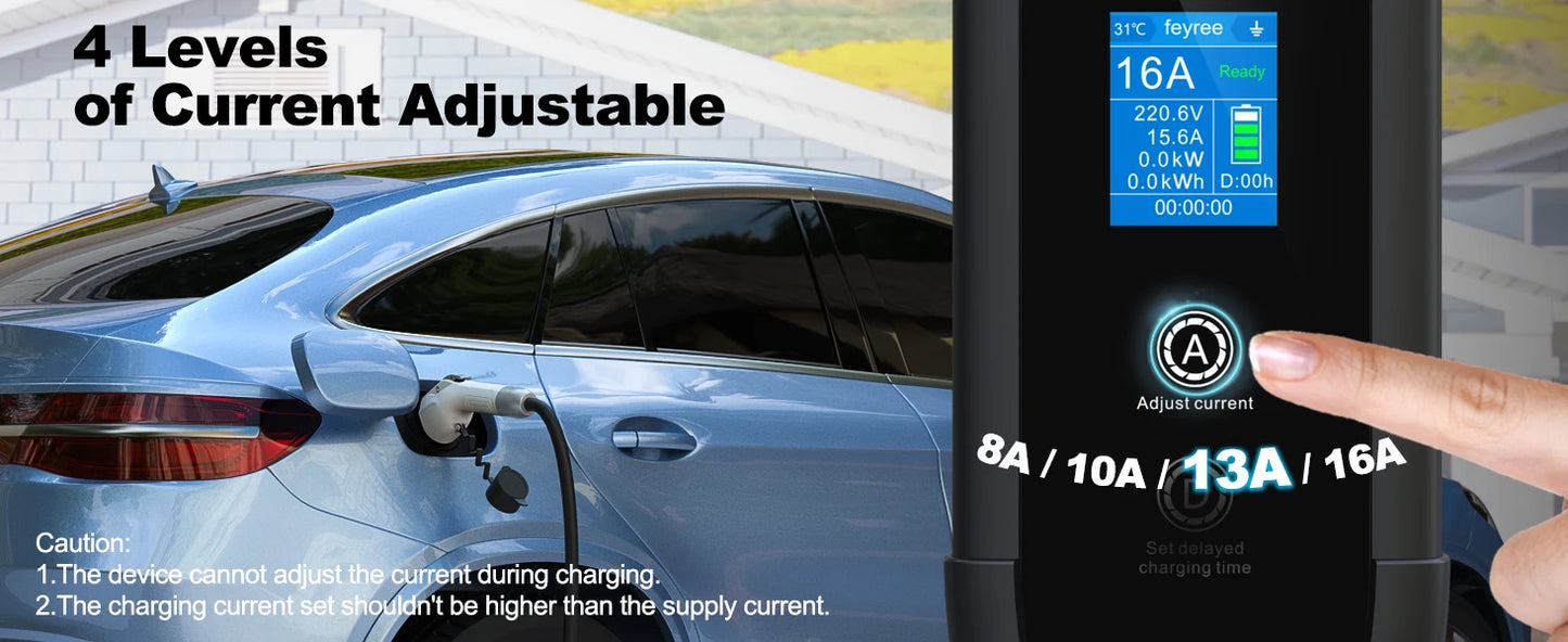 feyree Type2 16A 3.5kW EV Charger Portable Charging Box 5M Cable GBT Socket Type1 J1772 Adapter for Electric Vehicle Car Charger