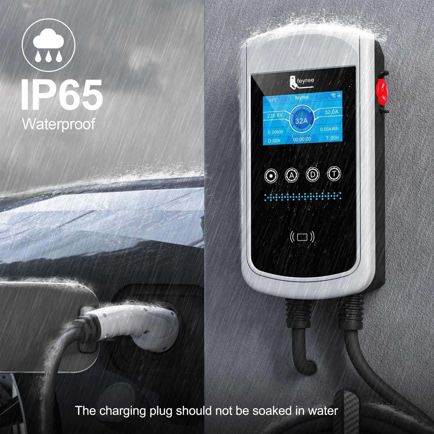 feyree Type2 EV Charger 4.3inch Screen 32A 7.6kW Dynamic Load Balancing 11kW 22kW 3Phase EVSE Wallbox APP with Charge History