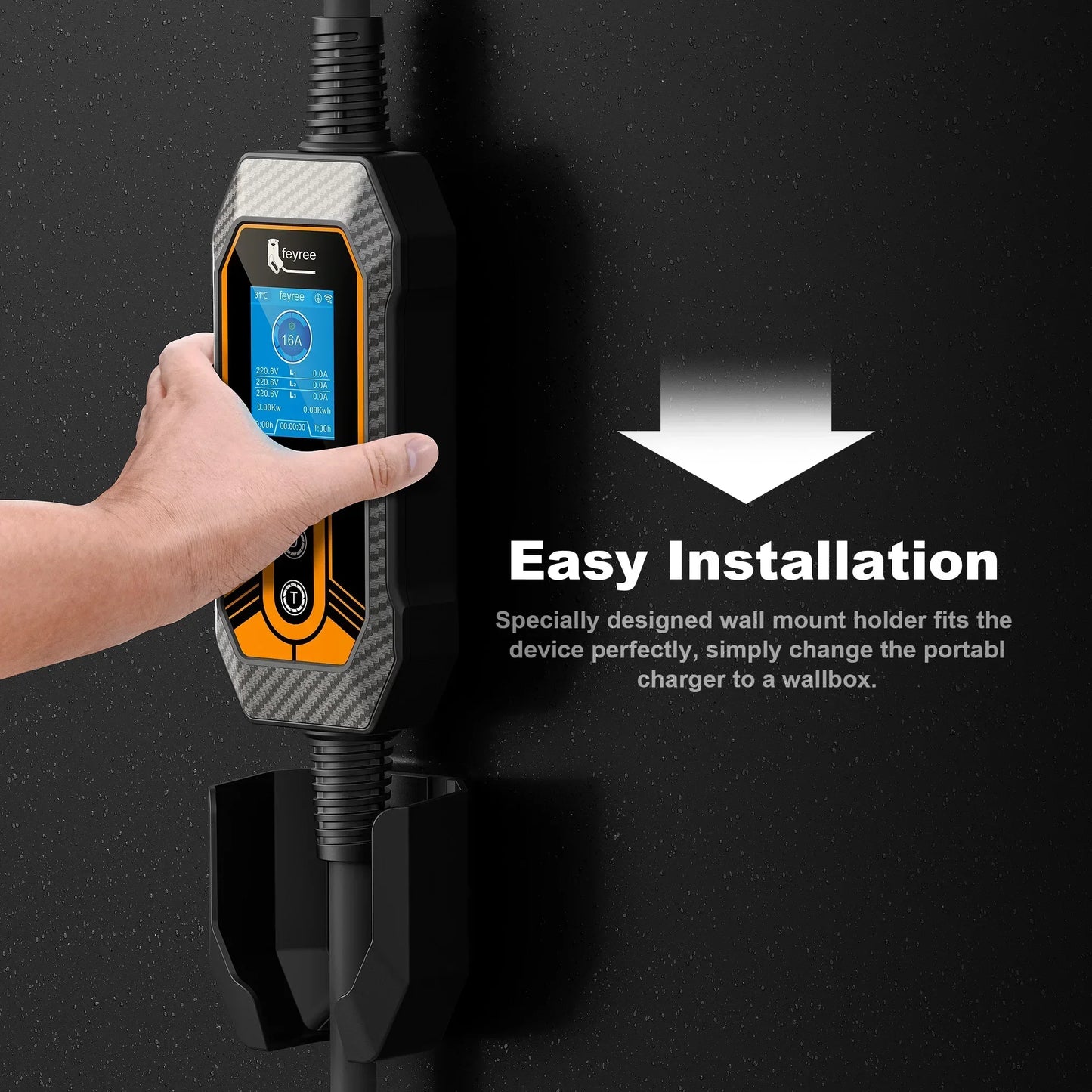 feyree GB/T Portable EV Charger 16A 11kW 3P Wifi APP Control Newly Version EVSE Charger Box Holder and Adapter for Electric Car