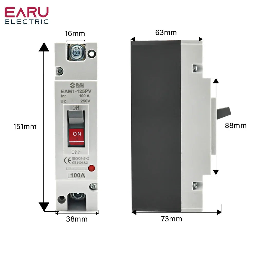 DC 250V 500V DC Solar Molded Case Circuit Breaker MCCB Overload Protection Switch Protector for Solar Photovoltaic PV 100A 125A by 54Grid - Renewable Energy Store