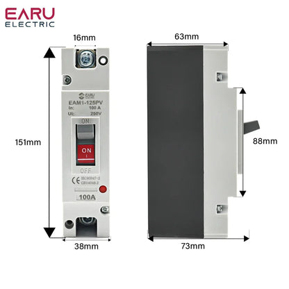 DC 250V 500V DC Solar Molded Case Circuit Breaker MCCB Overload Protection Switch Protector for Solar Photovoltaic PV 100A 125A by 54Grid - Renewable Energy Store
