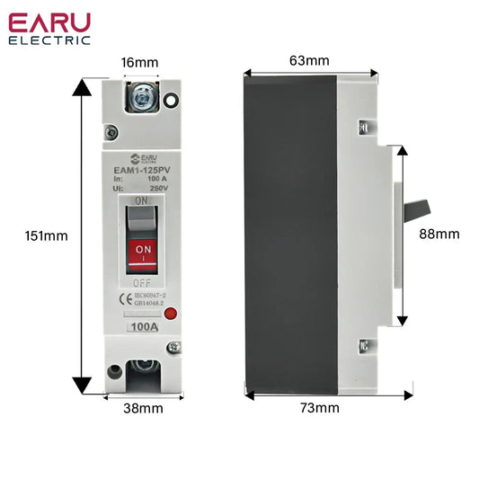 DC 250V 500V DC Solar Molded Case Circuit Breaker MCCB Overload Protection Switch Protector for Solar Photovoltaic PV 100A 125A by 54Grid - Renewable Energy Store