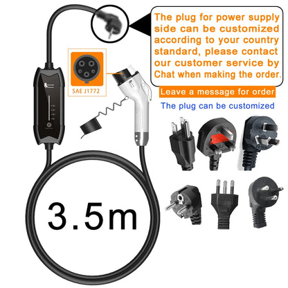 feyree EV Portable Charger Type2 / GB/T Plug 16A Single Phase 3.5KW Type1 3.5m Wallbox Charging Station for Electric Vehicle