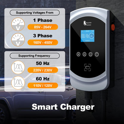 feyree EV Charger Type1 Cable j1772 Socket 32A 40A 50A Single Phase EVSE Wallbox Charging Station APP Control for Electric Car