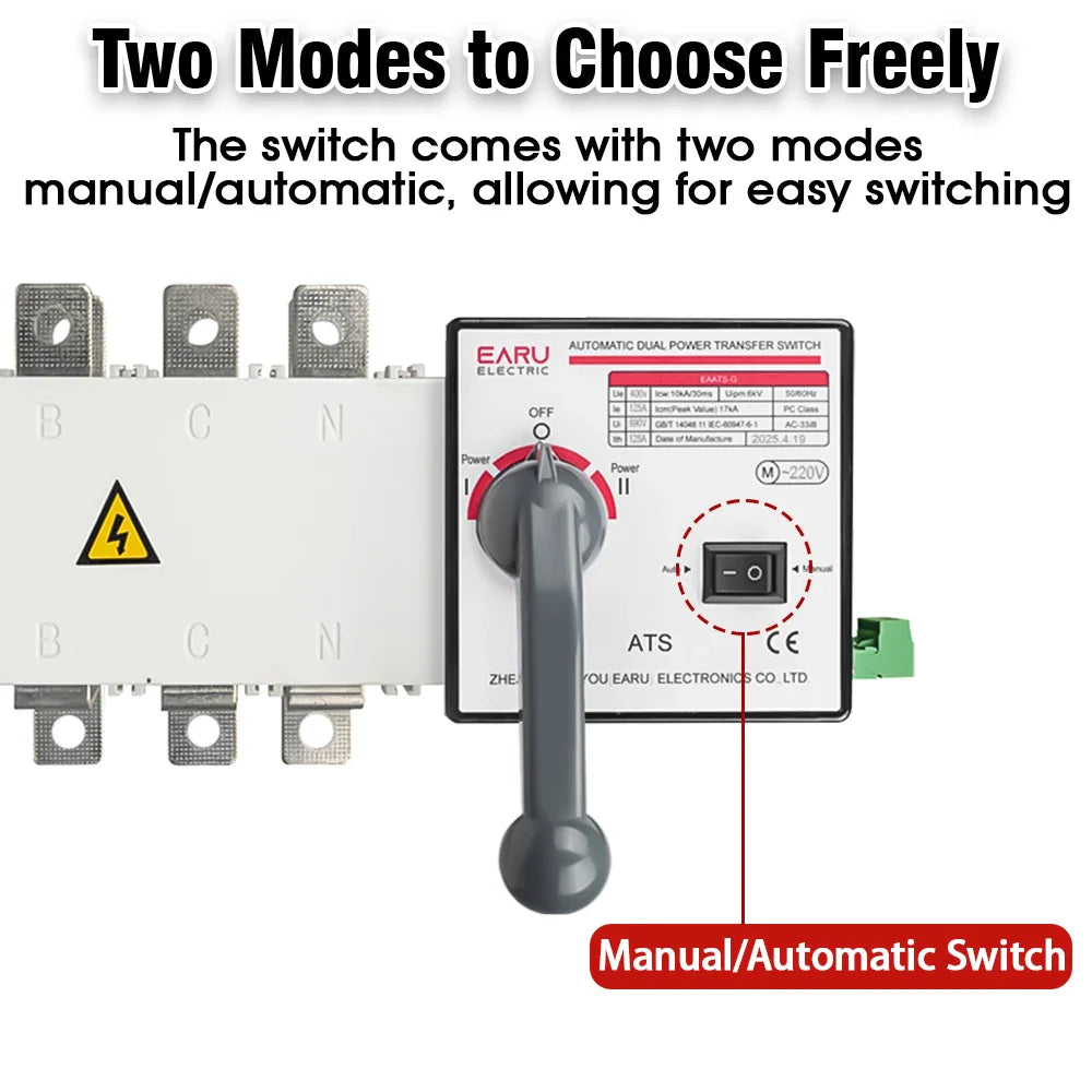 4P 250A AC400V ATS PC Automatic Transfer Switch Electrical Selector Switche  Auto or Manual 2 Input 1 Output Uninterrupted Power