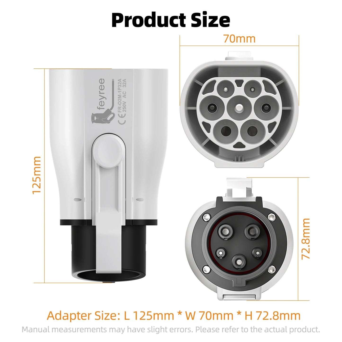 feyree EV Charger Adapter Type2 IEC62196-2 to Type1 Car Charging Socket AC Charger Adapter 32A 1Phase 3.5KW 7KW Max Electric Car