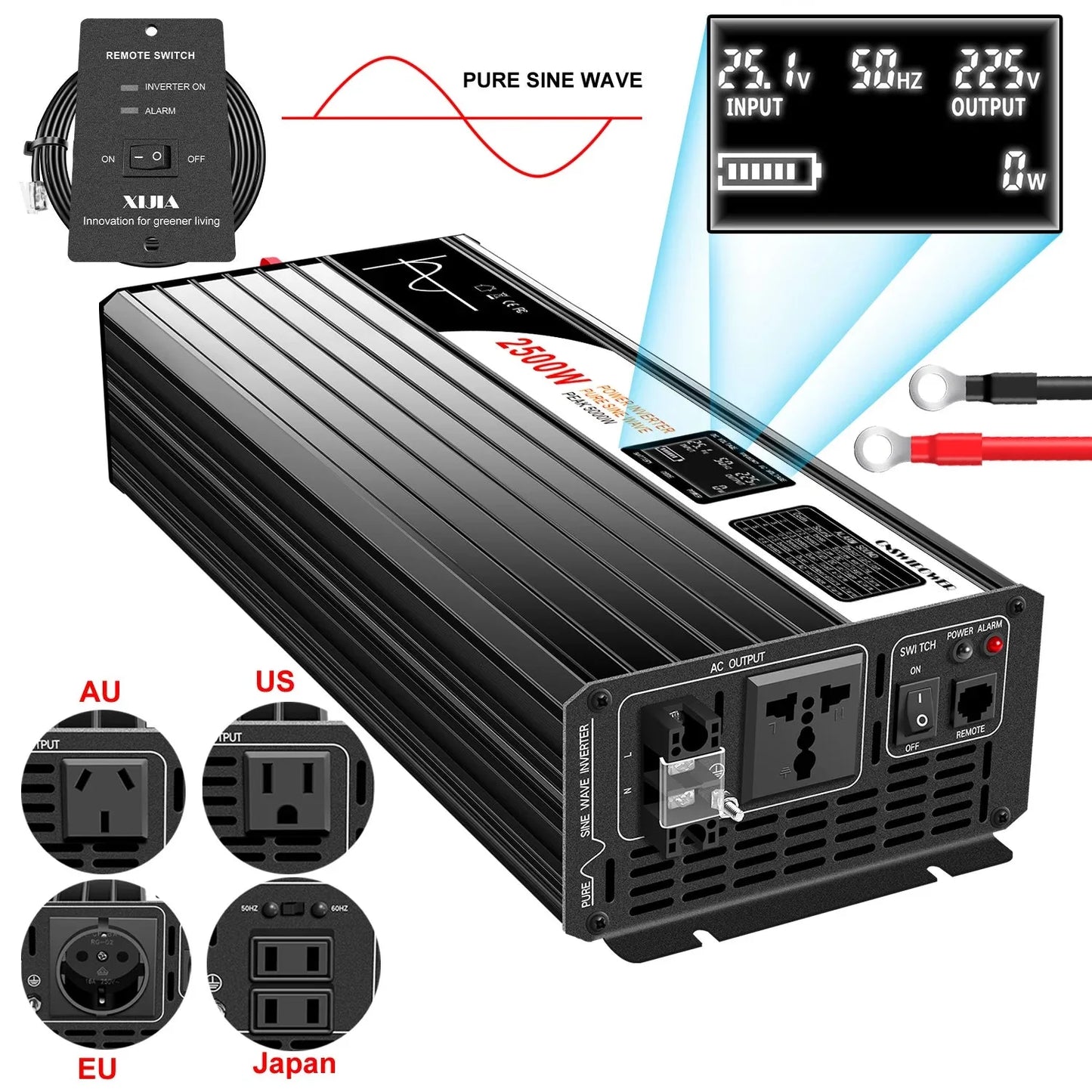 1500W 2000W 2500W 3000W pure sine wave solar power inverter 12V/24V/48V DC to 110V 220V AC LCD screen - 54Grid - Renewable Energy Store