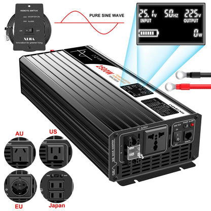 1500W 2000W 2500W 3000W pure sine wave solar power inverter 12V/24V/48V DC to 110V 220V AC LCD screen - 54Grid - Renewable Energy Store