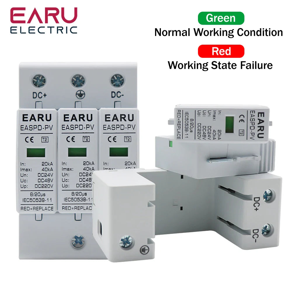 Power Surge Protective Device SPD Arrester Low Voltage House 2P 3P Surge Voltage Protection DC 12V 24V 48V 500V 800V 1000V 40KA by 54Grid - Renewable Energy Store