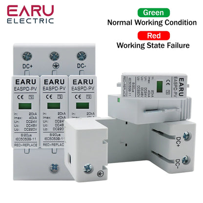 Power Surge Protective Device SPD Arrester Low Voltage House 2P 3P Surge Voltage Protection DC 12V 24V 48V 500V 800V 1000V 40KA by 54Grid - Renewable Energy Store