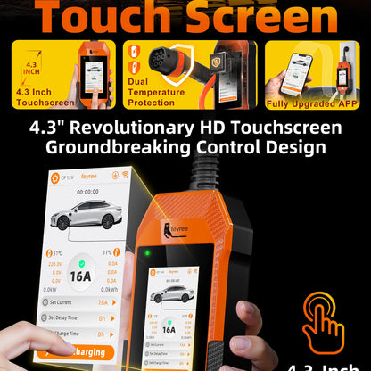 feyree 4.3inch Touch Screen Portable EV Charger Type2 / Type1 / GBT / TS-NACS EV Charger 16A 3.5kW 1Phase Smart APP WiFi Control