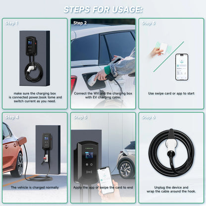 AFYEEV 32A EV Charging Station 22KW 3Phase Electric Vehicle Car Charger 11KW Type2 IEC62196-2 EVSE Wallbox APP Control 5m Cable