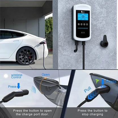 feyree EV Charging Station 32A 7KW TS-NACS Charger Plug for Tesla Car Charger EVSE Wallbox 9.6KW 12KW Fast Charging APP Control